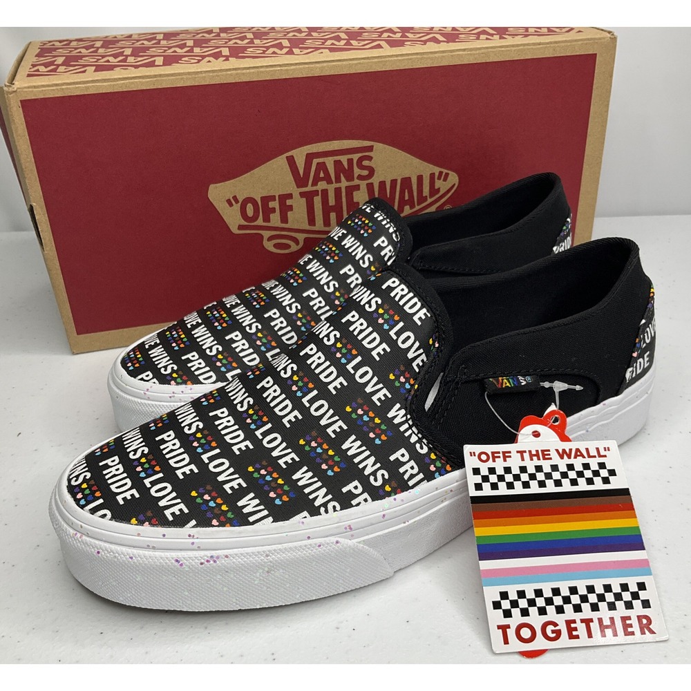 Vans Asher PRIDE Slip On Sneakers Glitter Skateboarding Shoes Womens Size 7